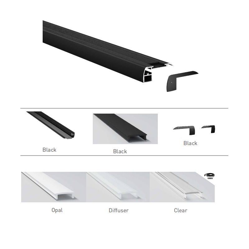 Stair Lights Black LED Aluminum Channel With Cover For 15mm Double Row LED Strips Stair Lights Black LED Aluminum Channel With Cover For 15mm Double Row LED Strips